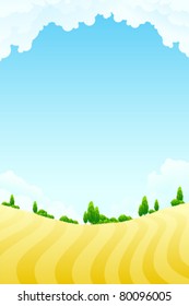 Nature background with field tree and clouds