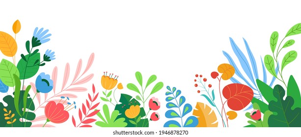 Nature background, floral template, concept for website banner presentation posters. Bright color abstract flat plants