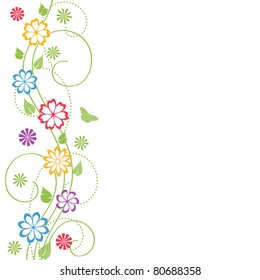 Nature background with flowers and butterflies. Vector illustration.