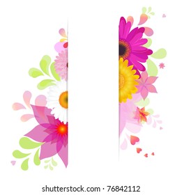 Nature Background With Flowers, Isolated On White Background, Vector Illustration