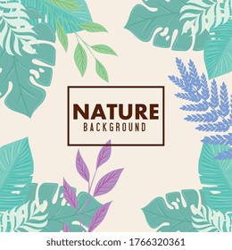 fondo natural, marco de naturaleza tropical con ramas y hojas de color pastel diseño de ilustración vectorial