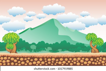 nature background for game, contains tree, mountain and plants