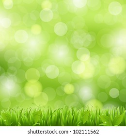 Nature Background With Grass And Bokeh, Vector Illustration