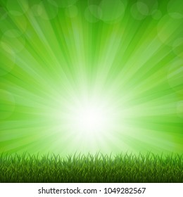 Nature Background With Grass Border With Gradient Mesh, Vector Illustration