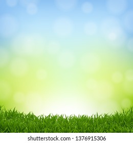 Nature Background With Grass Border With Gradient Mesh, Vector Illustration