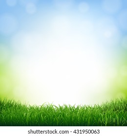 Nature Background With Grass Border, With Gradient Mesh, Vector Illustration