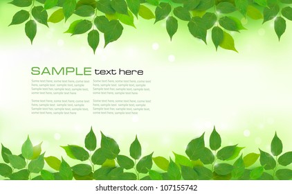 Nature background with green fresh leaves . Vector illustration.