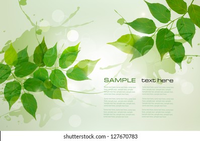 Nature background with green spring leaves. Vector illustration.