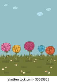 nature background with hand drawn flowers
