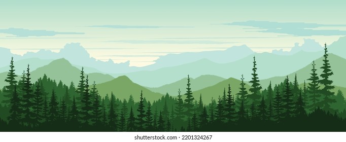 Nature background landscape. Vector background of mountains and forests. Brenner and design, posters and print media.