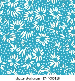 Nature background. Leaf seamless pattern. Stylized large flower heads of daisy wildflowers ornament. Trendy flat design, silhouettes. Simple abstract shapes texture. Textile and fabric design.