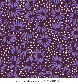 Nature background. Leaf seamless pattern. Stylized large flower heads of daisy wildflowers ornament. Trendy flat design, silhouettes. Simple abstract shapes texture. Textile and fabric design.