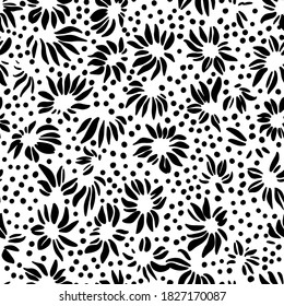Nature background. Leaf seamless pattern. Stylized large flower heads of daisy wildflowers ornament. Trendy flat design, silhouettes. Simple abstract shapes texture. Textile and fabric design.