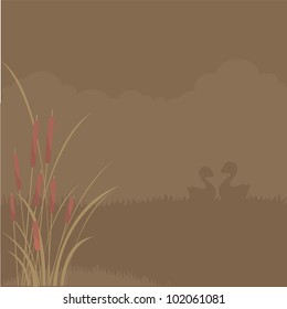 nature background with love ducks, design element, vector illustration