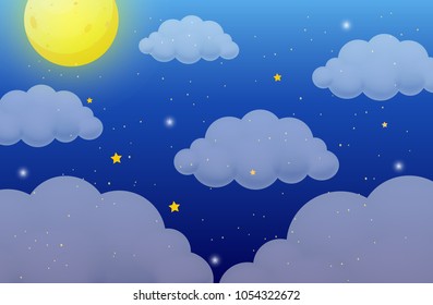 Nature background with moon and stars illustration
