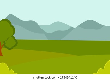 Naturhintergrund mit Bergen, Bäumen und Sträuchern