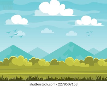 Nature background with mountains. Park on the background of mountain range. Vector graphics