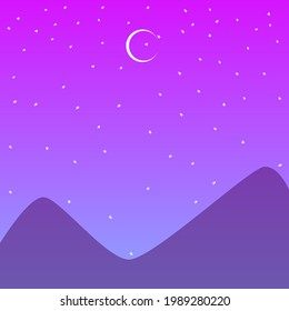 Nature Background Pattern Night Sunset Sky With White Stars Moon And Mountains Wallpaper For Web Mobile Social Networks Purple Blue Magic Vector Design