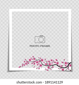 Nature Background Photo Frame Template. Sarura, plum flower background for post in Social Network. Vector Illustration