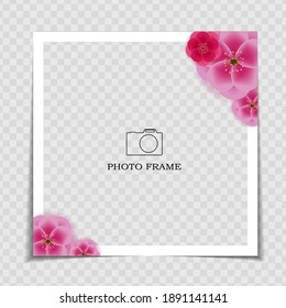 Nature Background Photo Frame Template. Sarura, plum flower background for post in Social Network. Vector Illustration