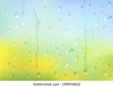 Nature background with rain drops on the window glass vector illustration template
