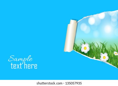 Nature background with ripped paper