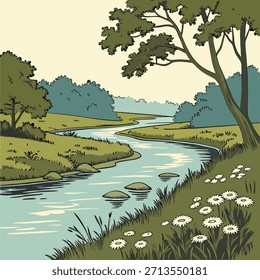 Natureza fundo rio árvores ilustração