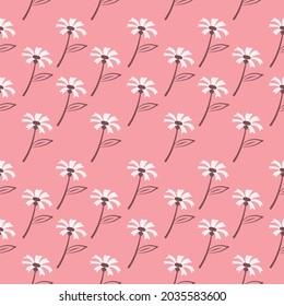Nature background seamless pattern vector design about simple floral cosmos flower. Garden flower pattern for wallpaper, backdrop, wrapping paper, fabric pattern.