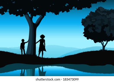 Nature Background with Silhouettes and Trees