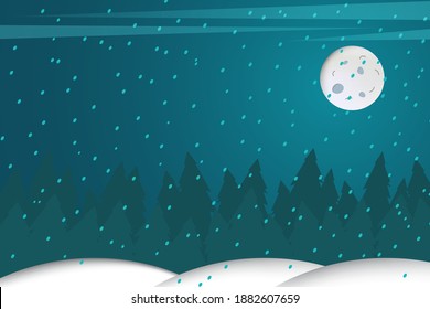 nature background with snow and shining moon.