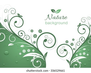 Nature background with spiral swirly pattern and water drops/vector illustration with space for your text or creative editing.