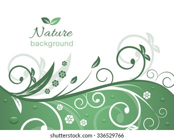 Nature background with spiral swirly pattern and water drops/vector illustration with space for your text or creative editing.