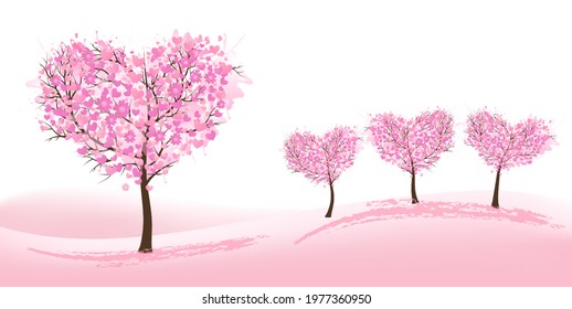 Naturaleza Fondo con árboles estilizados que representan la estación - primavera. Vector.