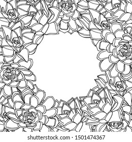 Nature background with succulents. Square greeting card template. Doodle style hand drawn stock vector illustration.