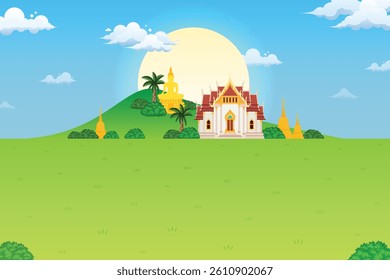 nature background Thai temple, Buddha statue and for asia and thailand festival illustration landscape design