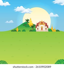 nature background Thai temple, Buddha statue and for asia and thailand festival illustration landscape design