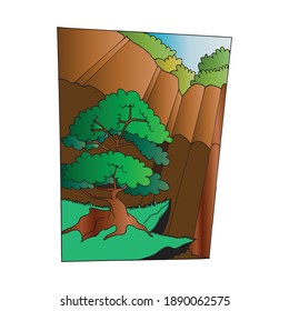 nature background with tree vector illustration. evergreen background. forest, environment concept. hand drawn vector. doodle nature for wallpaper, cover, banner, poster, sticker, clipart.