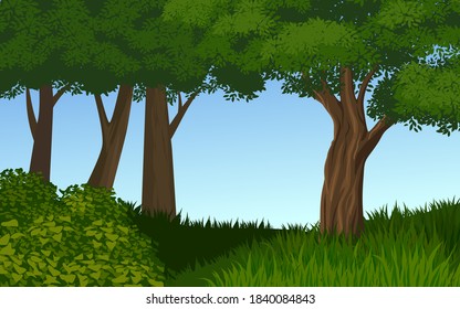 Nature background with trees and bushes