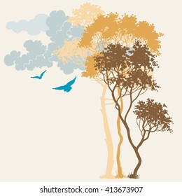 Nature background, trees and clouds composition