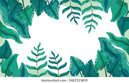nature background with tropical leaf border