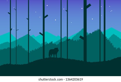 Nature background with wolf silhouette