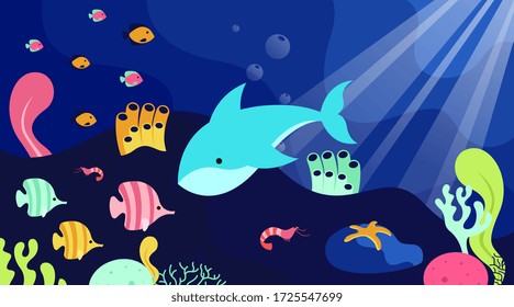 Nature background of world ocean day illustration vector. Under water background illustration vector
