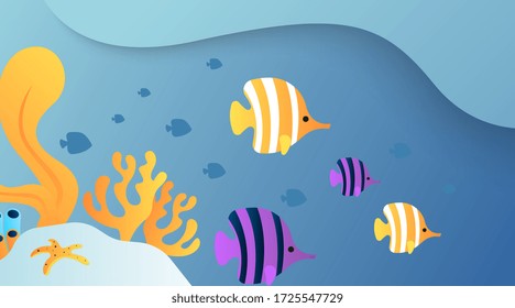 Nature background of world ocean day illustration vector. Under water background illustration vector