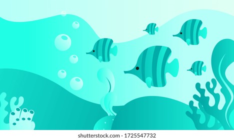 Fondo natural del vector de ilustración del día mundial del océano. Bajo el vector de ilustración de fondo del agua