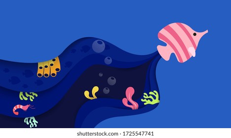 Fondo natural del vector de ilustración del día mundial del océano. Bajo el vector de ilustración de fondo del agua