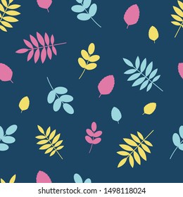Nature background in yellow, pink, blue colors. Seamless floral pattern tile in flat style. 