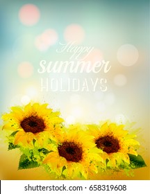 Nature background with yellow sunflowers. Vector