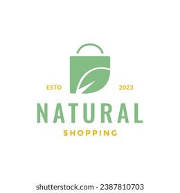 compras en bolsa natural hojas diseño de logotipo simple verde