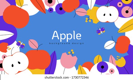 Nature banner background template design, apples and various flowers and leaves