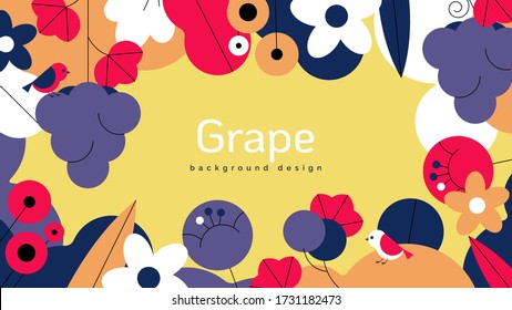 Nature banner background template design, grapes and various flowers and leaves